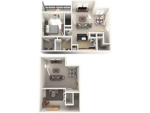 Floor plan for 1 bed, 1 bath, 951 sqft